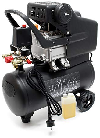 Wiltec Compresseur d'air avec Réservoir de 24 l – 540 x 260 x 600 mm – 1100 W 1,5 CV – 206 l/min – Outil d’atelier Mobile avec Roues et Poignée