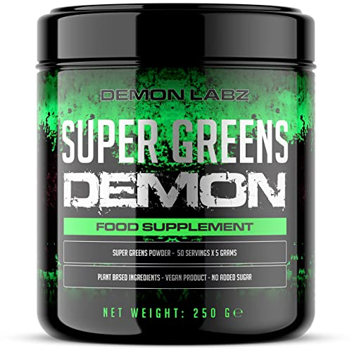 Super Greens Demon - Vollgepackt mit Gemüse und Superfoods, Vegan & Vegetarierfreundlich, Superfood-Pulver, Smoothiepulver gemischt in Deutschland ohne künstliche Zutaten (250g, 50 Portionen)