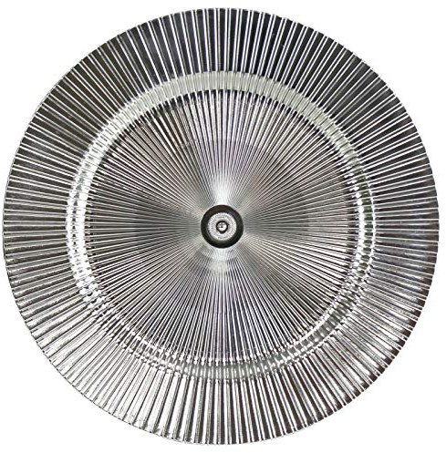 Geri Silver Rippled Charger 6-Pc Tableware Set - Hard Plastic Round Plates, Christmas & Wedding Occasion - Chip-Resistant
