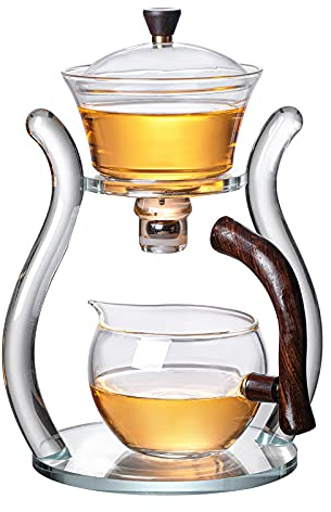 RORA Lazy Kungfu Magnetic Glass Teapot with Rotating Lid, Semi-Automatic (Orange)