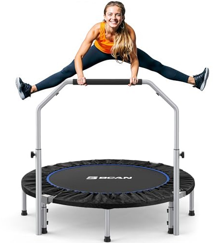BCAN SP2 48 Foldable Mini Trampoline Max Load 440lbs, Fitness Rebounder with Adjustable Foam Handle, Exercise Trampoline for Adults Indoor/Garden Workout | FED Fitness, Black