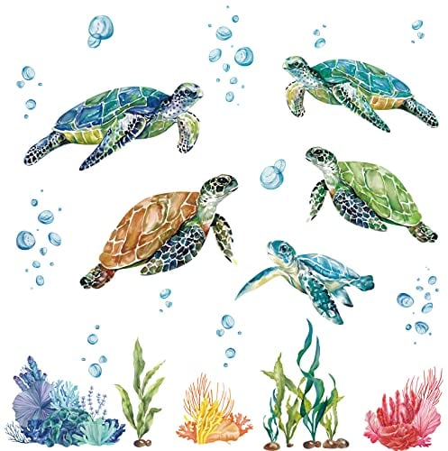 decalmile Wandtattoo Meeresschildkröten Wandaufkleber unter dem Meer Coral Seaweed Wandsticker Schlafzimmer Badezimmer Kinderzimmer Wanddeko