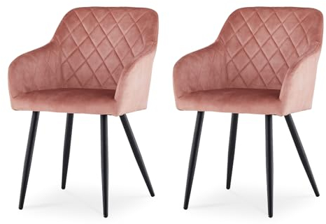 CLIPOP Esszimmerstühle 2er Set, Küchenstuhl Samt Bezug Wohnzimmerstuhl Polsterstuhl mit Armlehne Metallbeine Polstersessel Stuhl für Esszimmer Wohnzimmer Küche (2, Samt Rosa)