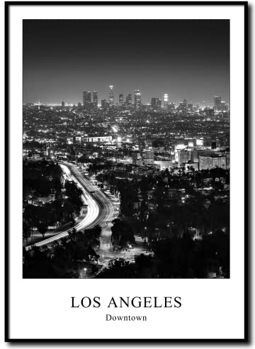 Wandbild Los Angeles Kalifornien | gerahmtes Bild Rahmenbild | LA Downtown Hollywood Skyline Westküste California | Bild schwarzweiss schwarz weiß mit Rahmen | 50 x 70 cm