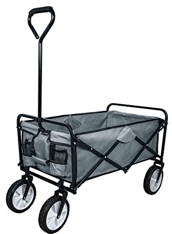 Faltbarer Gartenwagen Transportwagen Bollerwagen Handwagen Rollenwagen Gerätewagen Strandwagen bis zu 70kg belastbar Grau