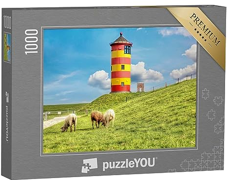 puzzleYOU: Puzzle 1000 Teile „Schafe vor dem Pilsumer Leuchtturm an der Deutschen Nordseeküste“ – aus der Puzzle-Kollektion Nordsee, Greetsiel, Leuchttürme, Ostfriesland