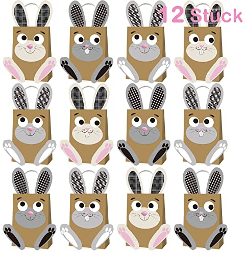 SHOKAN 12 Osterhasen Tüten Geschenktüten, DIY Oster Papiertüten mit Henkel, Osternester zum Befüllen für Oster Geschenke, Osterhasentüten Geschenktüte zu Ostern für Kinder und Erwachsene