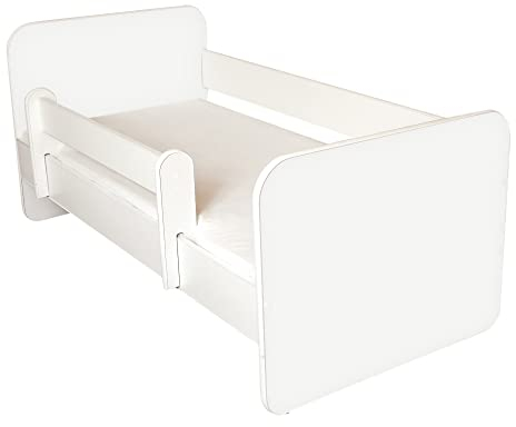 AS-TOR Kinderbett Jugendbett Igor 70x140cm mit Matratze und Abnehmbarem Geländer - Bett Schlafzimmer Kindermöbel Kinderbetten für Mädchen und Junge, Massivholz, Solide und Sicher, Weiß