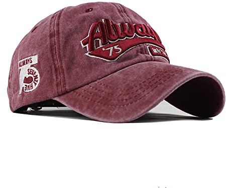 YULOONG Vintage Baseballmütze Baumwolle Sonnenhut Modestickerei Always New York City Sommer Outdoor Cap Unisex Rot