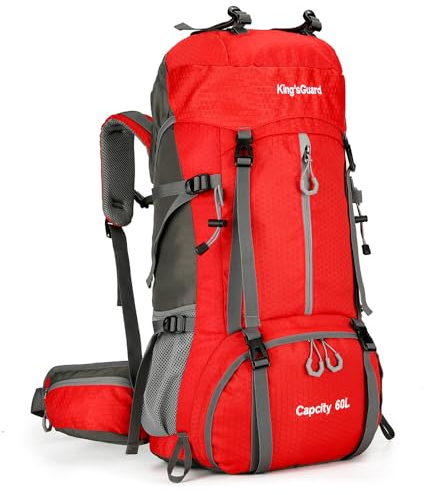 60 l Wanderrucksack, wasserdichter Camping-Rucksack für Herren, Outdoor, Reisen, Klettern, Tagesrucksack mit Regenschutz, Rot/Ausflug, 26.8 * 13 * 9 inches, 60 l Wanderrucksack