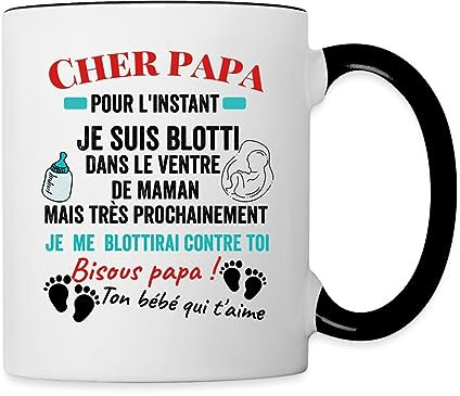 Spreadshirt Cadeau Naissance Futur Papa Fête des Pères Enceinte Grossesse Mug Bicolore, taille unique, blanc/noir