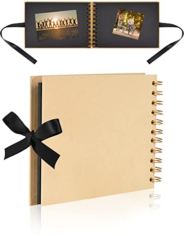 A5 Fotoalbum, DIY Fotoalbum zum Selbstgestalten, Spiral-Album mit 30 schwarzen Seiten, Fotobuch 21,5 x 15 cm, Fotos Baby Familie Valentinstag Geburtstag Jahrestag Geschenk (Gelb) (jaune)