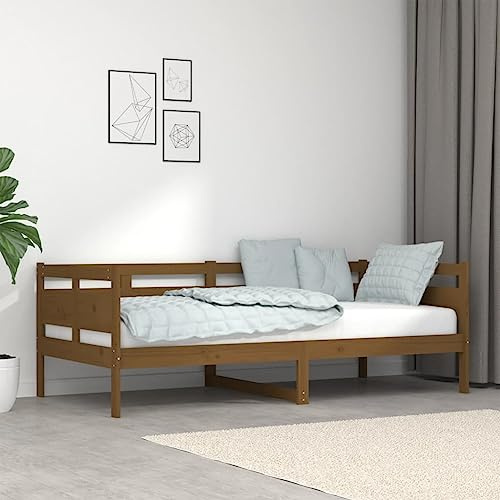 vidaXL Solid Wood Pine Day Bed Bedroom Living Room Furniture Wooden Guest Sleepover Overnight Occasional Sofa Bed Daybed Couch Honey Brown 90x190 cm