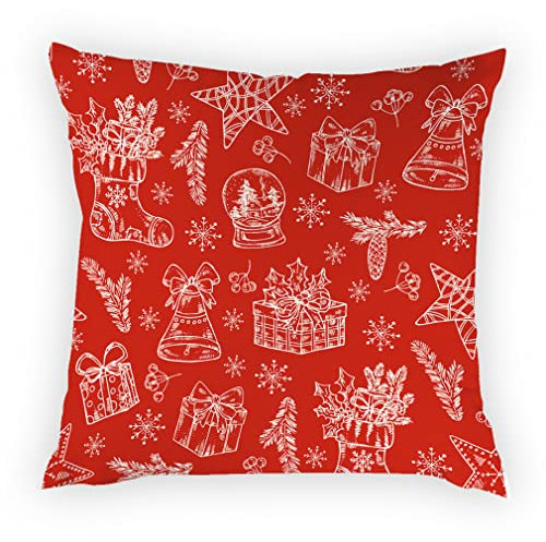 Nunubee Weihnachtsdesign-Kissenbezug, Weihnachtsbaumelch, quadratischer Weihnachtskissenbezug, Schlafsofa, Raumdekoration, Dekoration, Innengeschenke, rot # 18 45 * 45 cm