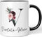 JUNIWORDS Tasse, Violeta-Marie, Name Anfangsbuchstabe Initial Alphabet Floral Buchstabe V Monogramm Motiv, Schwarz (5608876)