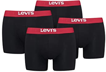 4er Pack Herren Levis Solid Basic Boxer Brief Boxershorts Unterwäsche Pants, Farbe:Black/Red, Bekleidungsgröße:S