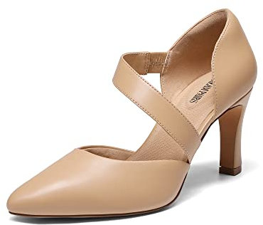 DREAM PAIRS Décolleté Classici con Tacco Alto da Donna con Cinturino sul Collo del Piede per Il Lavoro Matrimonio Ballo,Size 41.5,Nude-Pu,SDPU2350W