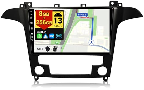 BXLIYER - [8G+256G, 8-Core] - Android 14 IPS Autoradio für Ford S-Max (2007-2015) - Kabellos CarPlay/Android Auto/DSP - LED Kamera & MIC - 9 Zoll 2 Din - DAB Lenkradsteuerung Fast-Boot 360-CAM WiFi