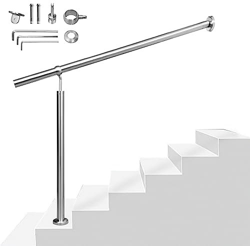 Izrielar Eingangsgeländer 180cm, Edelstahl Handlauf Geländer, Treppengeländer, Seitliche Montage Winkel Einstellbar Wandhandlauf, inkl.Montagematerial, Pflegeleicht Innen Außen Handlauf