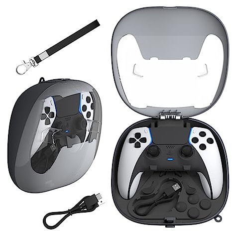 Wiederaufladbare Schutzhülle für PS5/PS5 Edge Controller Hartschalen-Schutzhülle Aufbewahrungstasche Tragetasche mit Ladekabel Lanyard (schwarz)