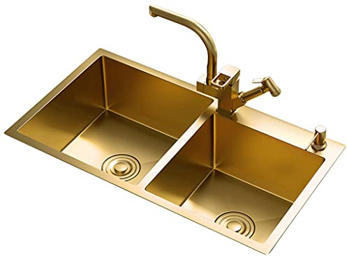 Fregadero. Fregadero dorado con grifo, grifo multifunción, lavabo doble, lavabo de acero inoxidable de gran capacidad, lavabo para baño, lavabo para balcón