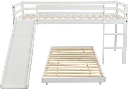 Azkoeesy 3ft Bunk bed Loft bed with Slide, with Moveable Bed Frame, for Kid, Youth, Adult, White