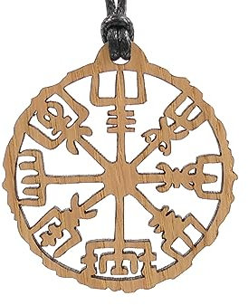 Laserfaktur Rückspiegel Anhänger Vegvisir aus Eichenholz | Wikinger Kompass | Spiegel Deko