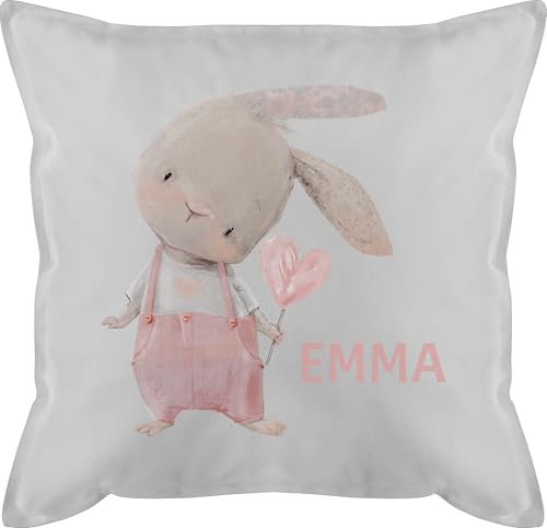 Kissen 50x50 - Süßer Hase Mädchen mit Name personalisiert I Häschen I Rabbit I Langohr I Süße Hasen - 50 x 50 cm - Grau - Kinder Kindergarten hasenmotiv Bunny männerkissen und