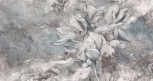 Muralo - 3D Tapete Vliestapete - Fototapete 3d Effekt - Tapete für Wohnzimmer Schlafzimmer Wandtapete - abstrakte Fototapete - Frau mit Blumen Beton Optik - Br. 254cm x Hö. 184cm