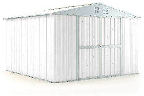 Notek Box in Acciaio Zincato Casetta da Giardino in Lamiera 3.27 x 3.07 m x h2.17 m - 145 kg – 9,4 Metri Quadri – Bianco
