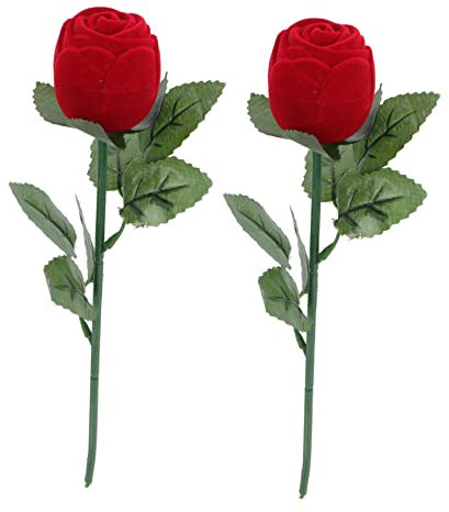 PRETYZOOM 2pcs Romantic Rose Shape Boxes Elegant Red Floral Jewelry Holders for Valentine Day Wedding Proposals Engagements Delicate Storage for and Accessories