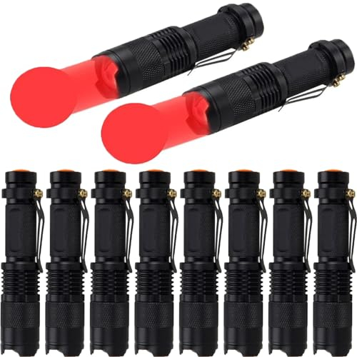 MODOAO 10 x Linterna LED Luz Roja Zoomable Impermeable Enfoque Ajustable, 3 modos de iluminación para acampar, pesca nocturna, caza, senderismo, astronomía, etc