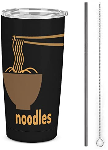 Japanische Ramen-Nudeln, Edelstahl-Kaffeetasse mit Deckel und Strohhalm, isolierter Becher, Wasserbecher für Auto, Reisen, Zuhause, 500 ml