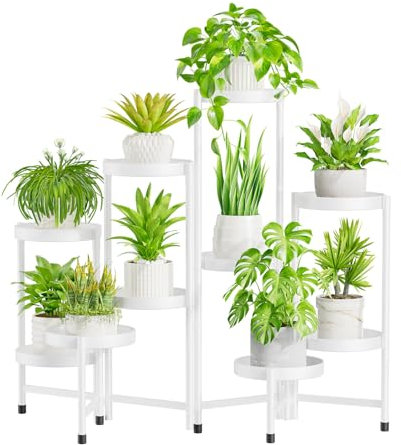 iDavosic.ly Pflanzenständer Metall mit 10 Etagen, Blumenständer Pflanzenregal Blumenregal Indoor Outdoor, Blumentreppen Innen Plant Stand Shelf für Garten Balkon Wohnzimmer (Rund, Weiß)