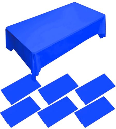 Lot de 6 grandes nappes jetables en plastique bleu de 137 x 274 cm pour fête, Noël, pique-nique, salle à manger, anniversaire d'enfants