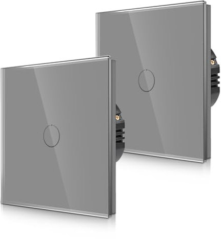 2er-Pack CNBINGO Touch Wechselschalter unterputz in Grau - einfach Lichtschalter mit Status-LED und Glas Panel - 1 Fach Wandschalter - Paar nur mit diese Serie Wechselschalter