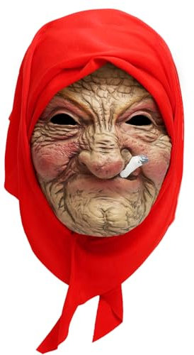 GOBWCOT Fumo Nonna Maschera Realistica Vecchia Signora Maschera Spaventosa Vecchie Donne Silicone Latex Casco Raccapricciante Halloween Cosplay Costume Prop