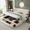 Upholstered King Size Bed 150 x 200cm, Ottoman Storage Bed with Hydraulic Lever and Drawer, Large Storage Space, Velvet Fabric Ottoman Lift Up 5FT King Size Bed Frame, No Mattress (Cream, 150 x 200cm)