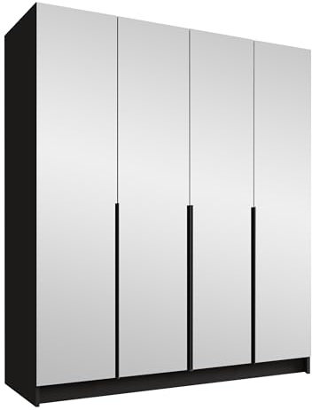 Mirjan24 Kleiderschrank mit Spiegeltüren, Einlegeböden und Kleiderstange Salkor III, Vielseitiger Drehtürenschrank, Elegantes Kleiderschrank 4-türig (Schwarz)