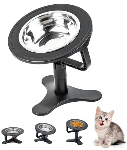Comedero Gato Elevado, Comederos Elevado para Gatos de 15° Inclinación, Ajustable Cuenco de Alimentación con Soporte Antideslizante para Gatos y Perros Pequeño (Negro)