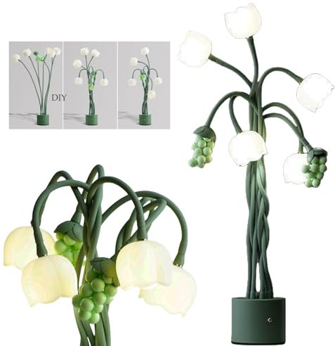 Green Flower Table Lamp for Home 5 Lily of The Valley touch Bedside Lamps with G4 Led Bulbs grape tree table lamp Floral Reading Lights for Living Room, Bedroom Room, Office, Home Decoration,White