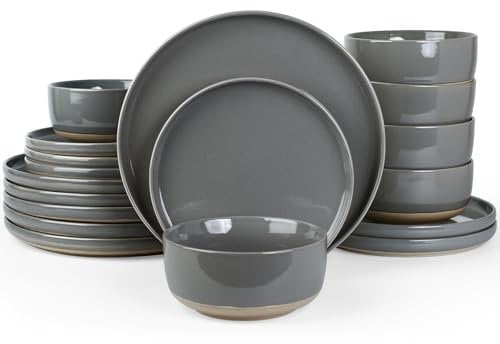 Richmount Milkyway Plates and Bowls Set, 18 Piece Dinner Set, Speckled Stoneware Dinner Sets for 6 People, Chip and Scratch Resistant Dinnerware Sets, Dishwasher & Microwave Safe, Dark Gray