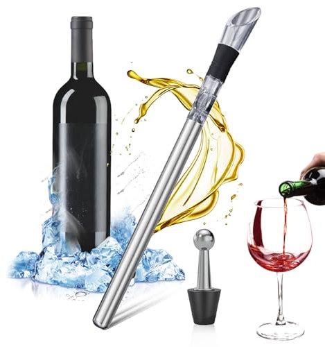 Megcdtr Weinkühler Set, Weinkühler Stab mit Ausgießer, Flaschenkühler, Edelstahl, Silber, 32.9*1.6cm