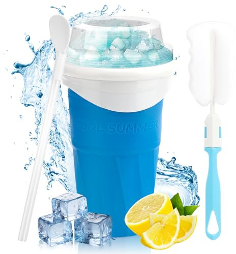 Tapvai Slushy Maker, 2 En 1 Pajita Y Cuchara, Quick Vaso para Hacer Granizado, con Cepillo de Limpieza, Silicone Slushymaker Mug para Preparar Batidos de Frutas Helados Y Batidos De Leche