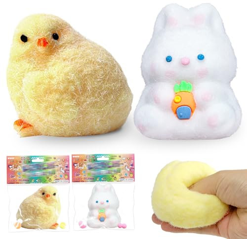 2 Stück Taba Squishy Hase, FuFu Squishy Osterküken, Squeeze Toy Kaninchen,Quetsch Spielset süße Anti Stress Spielzeug für Kinder (Chick & Rabbit)