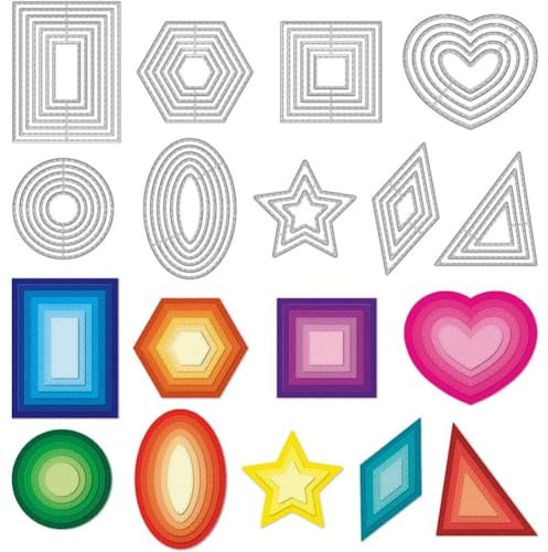 Yamobi 9 Stück Stanzschablonen für Stanzmaschine, Prägeschablonen Set mit Herz, Kreis, Stern & Rechteck, Stamping Schablone für Scrapbooking Album Karten Basteln
