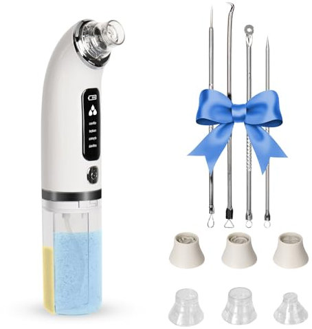 Mitesserentferner Porenreiniger Gesicht, 4 Modi Mitesser Entferner Porensauger mit Sichtbarem Wassertank, 6 Saugspitzen Nase Akne Pickelsauger, zur Entfernung von Blackheads,Pickel,Fett