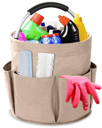 GIDWRIY Borsa Porta Detersivi per Pulizie,Cestino Porta Prodotti Pulizia Casa,Cesto per Le Pulizie Con Manico,Contenitore per Utensili per La Pulizia,Secchio Porta Attrezzi,Organizer Detersivo-Cachi