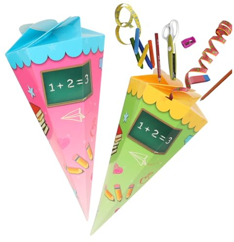 com-four® 2 mini school cones 30 cm, cardboard cones for siblings | small gift cones for school start boys and girls