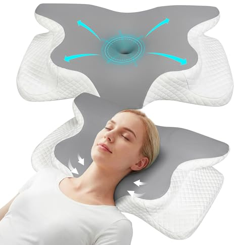 Lavio Cervical Memory Foam Pillow for Neck Pain Relief, Ergonomic Orthopedic Pillow for Side, Back & Stomach Sleepers, Adjustable Height Neck Support Pillow with Breathable Removable Cover (Grey)